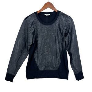 HELMUT LANG Shirt Leather Long Sleeve Contrast Panel Top Black